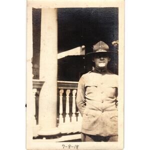 WWI 1918 Soldier Uniformed Portrait Sepia Photo Vintage Military Collectible